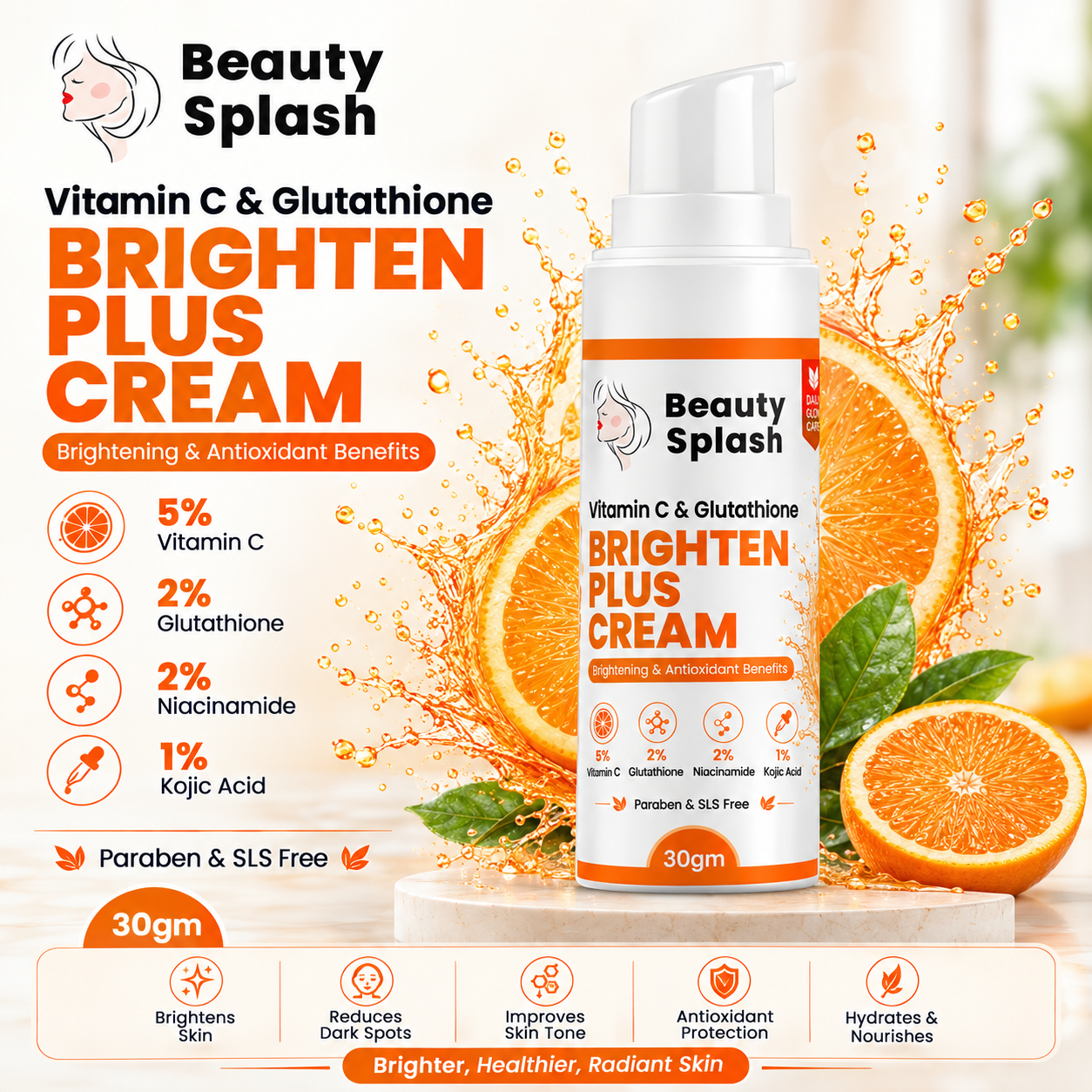 Beauty Splash Vitamin C & Glutathione Brighten Plus Cream for Dark Spots & Pigmentation | 30g