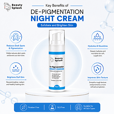 Overnight Glow: De-Pigmentation Night Cream with Glycolic Acid & Kojic Acid for Brightening & Dark Spot Correction