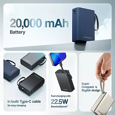 POWER BANK AMBRANE 20000MAH MINICHARGE20 BLACK/GREY