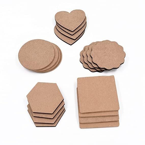 MDF Plain Wooden Coasters in Mixed Shapes Set 20 MDF Plain Wooden Coasters in Mixed Shapes Set 20