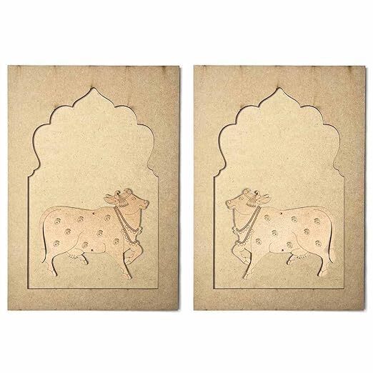 MDF Jharokha with Pichwai Cow Both Side face Engraved