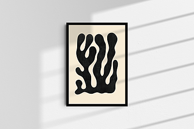 Abstract Coral Art Print Poster I Modern Minimalist Black Wall Decor