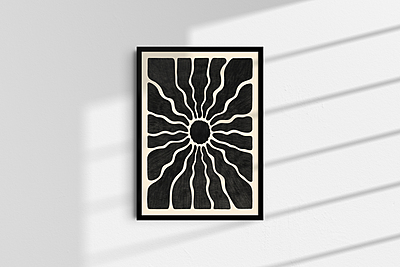 Black White Sunburst Poster I Retro Wall Art
