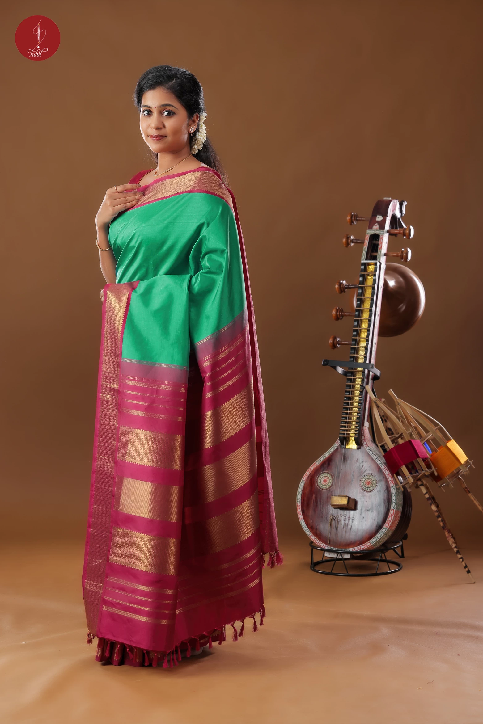 Handloom Kanchipuram Pure Silk Saree - Ramar Green with Arakku (SHS398)