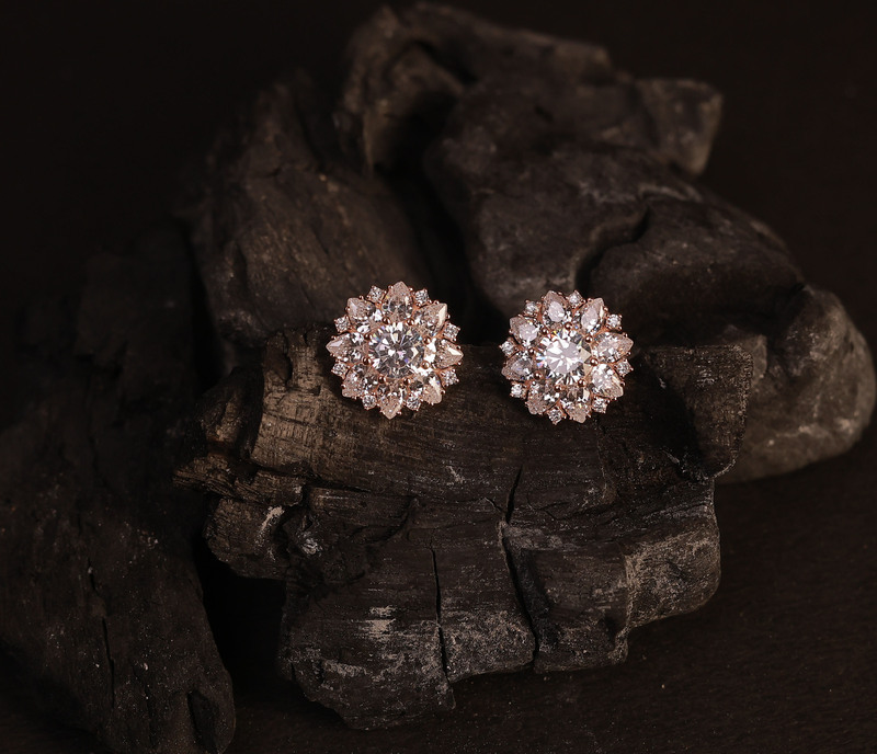 Silver yazh stud with rosegold finish