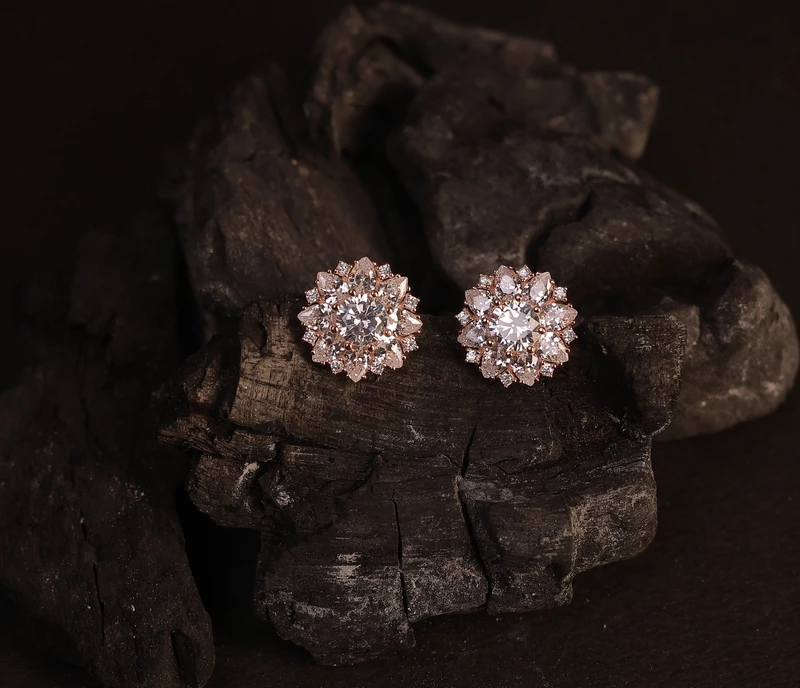 Silver yazh stud with rosegold finish
