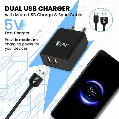 WALL CHARGER EVM DUAL USB WITH MICRO USB CH-03