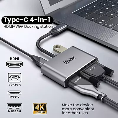 DOCK EVM TYPE C 4 IN 1 HDMI VGA (EVM CHV)