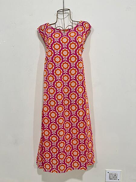 Saira's A-line Dress With a Back Tie - Pink with Orange Flowers