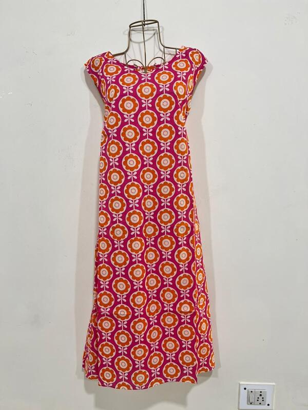 Saira's A-line Dress With a Back Tie - Pink with Orange Flowers