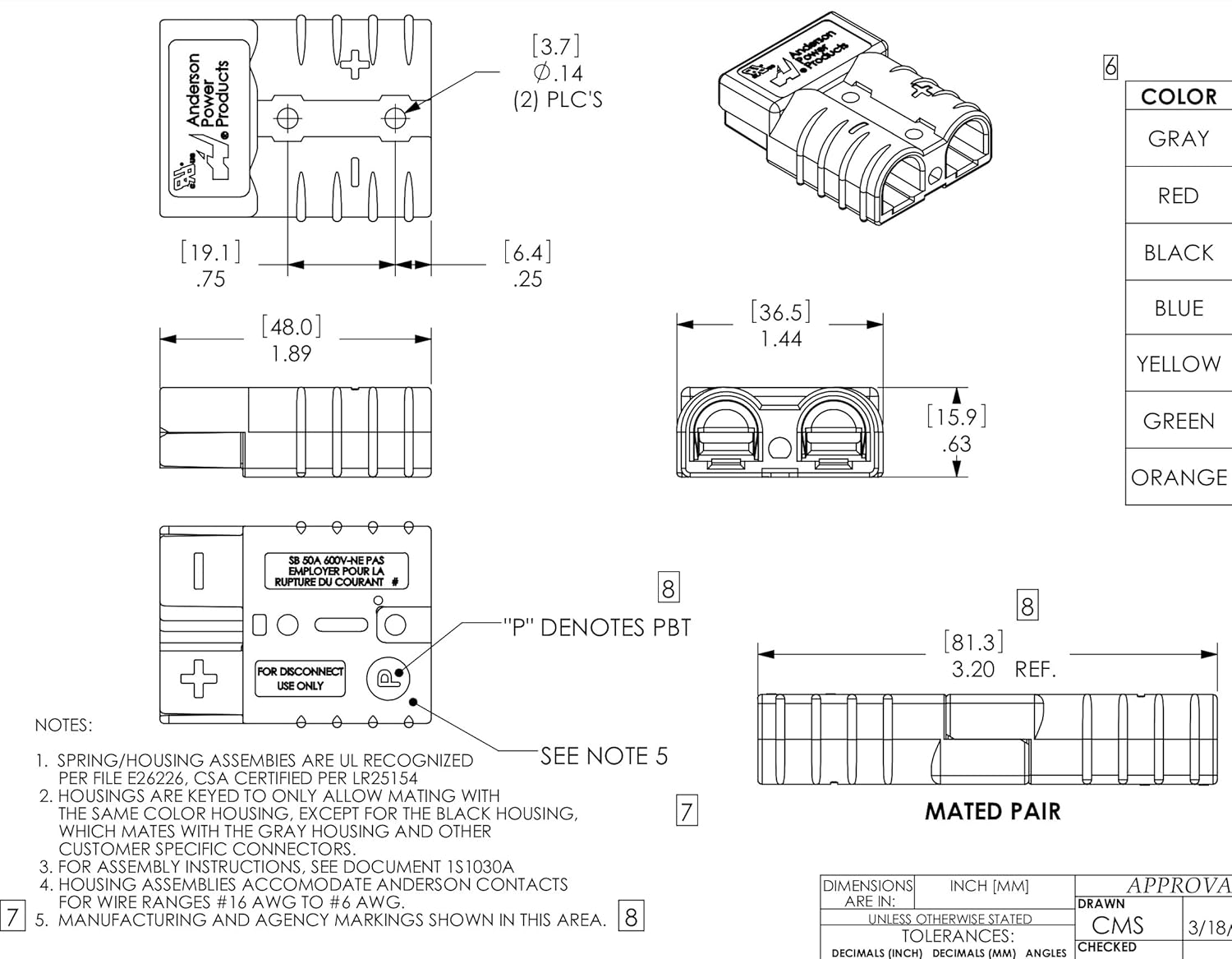 SB50 600V 50A Anderson Power Connector – Grey
