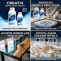 Creatix 2:1 Epoxy Resin | Crystal Clear Art Resin & Hardener | Bubble Free | Gloss Finish