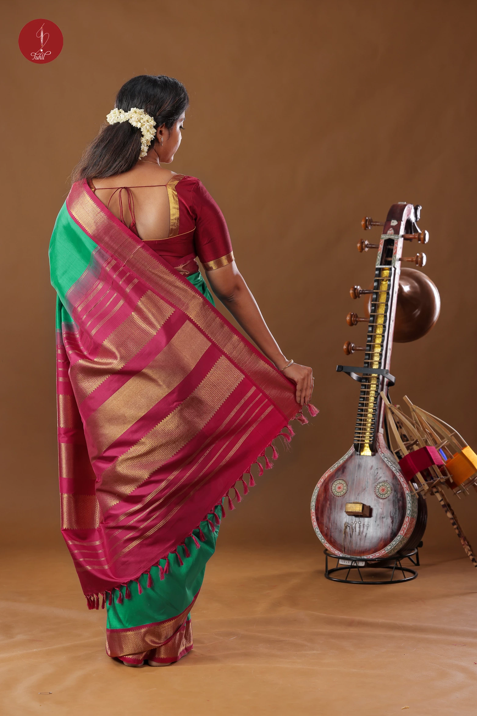 Handloom Kanchipuram Pure Silk Saree - Ramar Green with Arakku (SHS398)