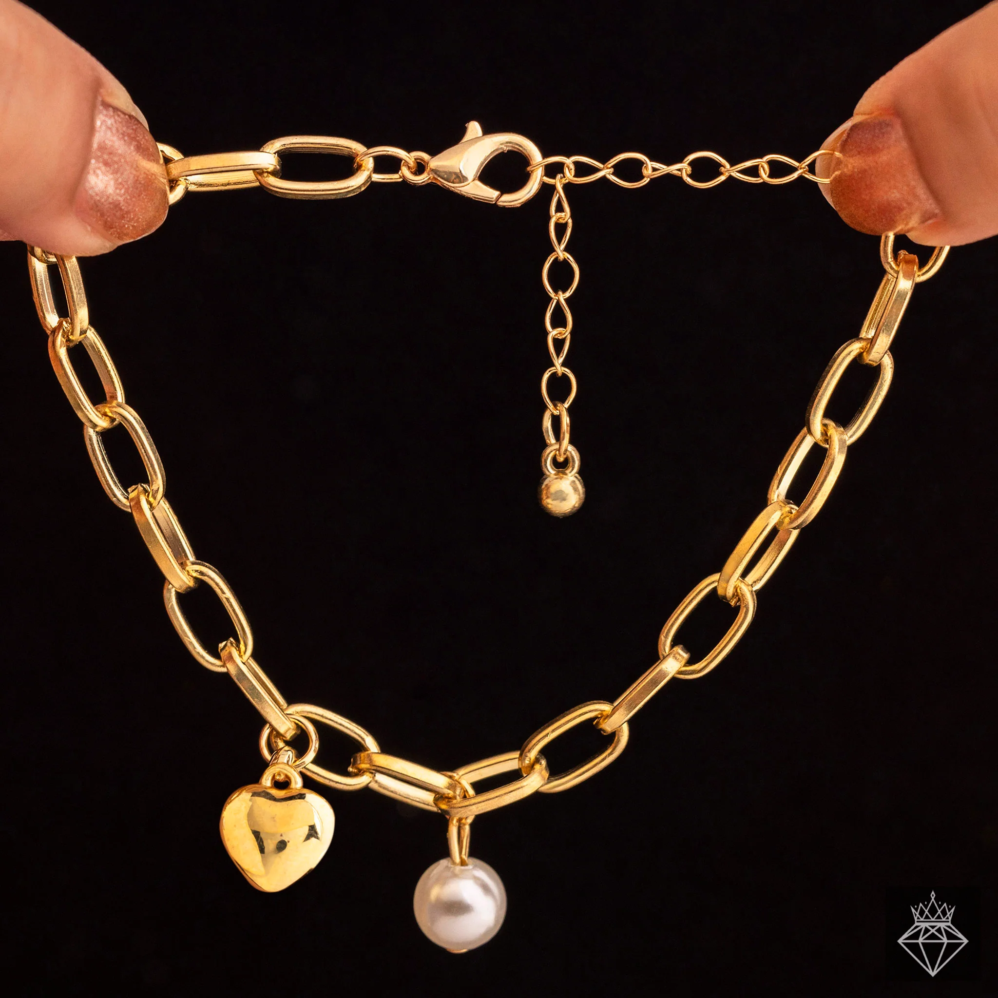 Anti-Tarnish Pearl & Heart Charm Bracelet