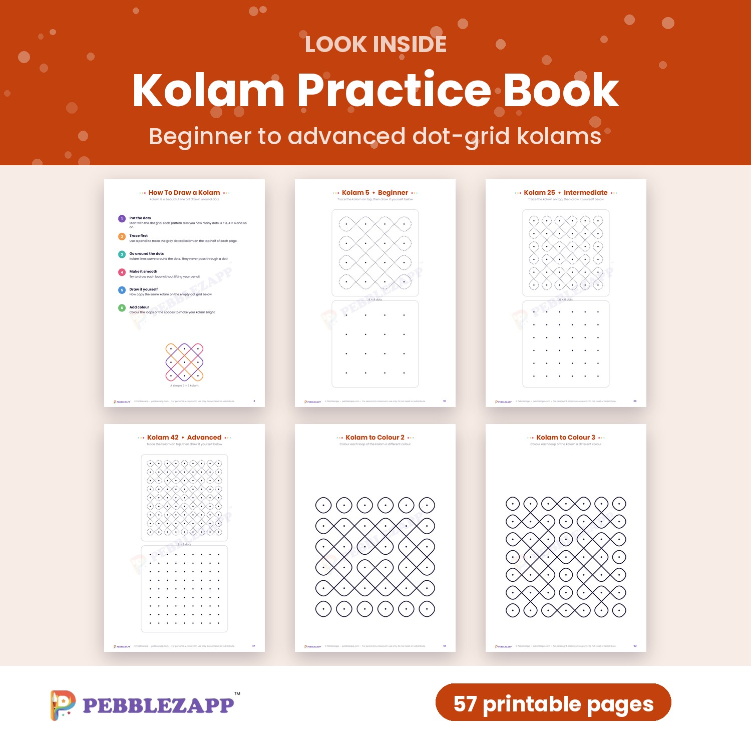 Kolam Practice Book – Beginner to Advanced – 57 Pages