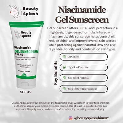 Glow & Shield: Niacinamide Gel Sunscreen SPF 45 for Oil-Free Protection & Skin Brightening | 50 Gms