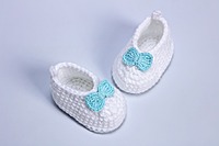 Blush Pearl Bow Baby Booties - White and Blue