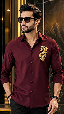 Regal Maroon Dragon Crest Shirt