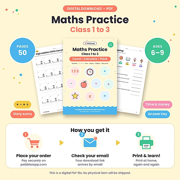 Maths Practice Bundle โ Class 1 to 3 PDF