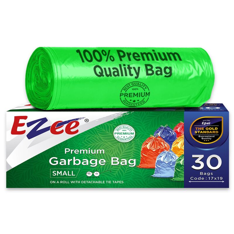 Ezee Plastic Disposable Garbage Bags, Green, Small, 30 Bags