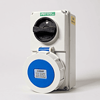 Interlock Switch Sockets Combined Vertical Mounting - IP67, 32 Amp-6h, 3 Pin, 220-250V, 2P+E