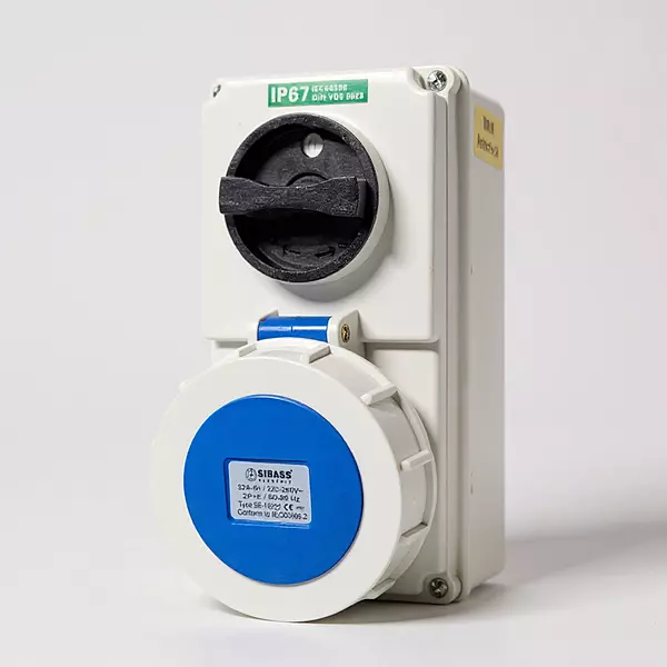 Interlock Switch Sockets Combined Vertical Mounting - IP67, 32 Amp-6h, 3 Pin, 220-250V, 2P+E