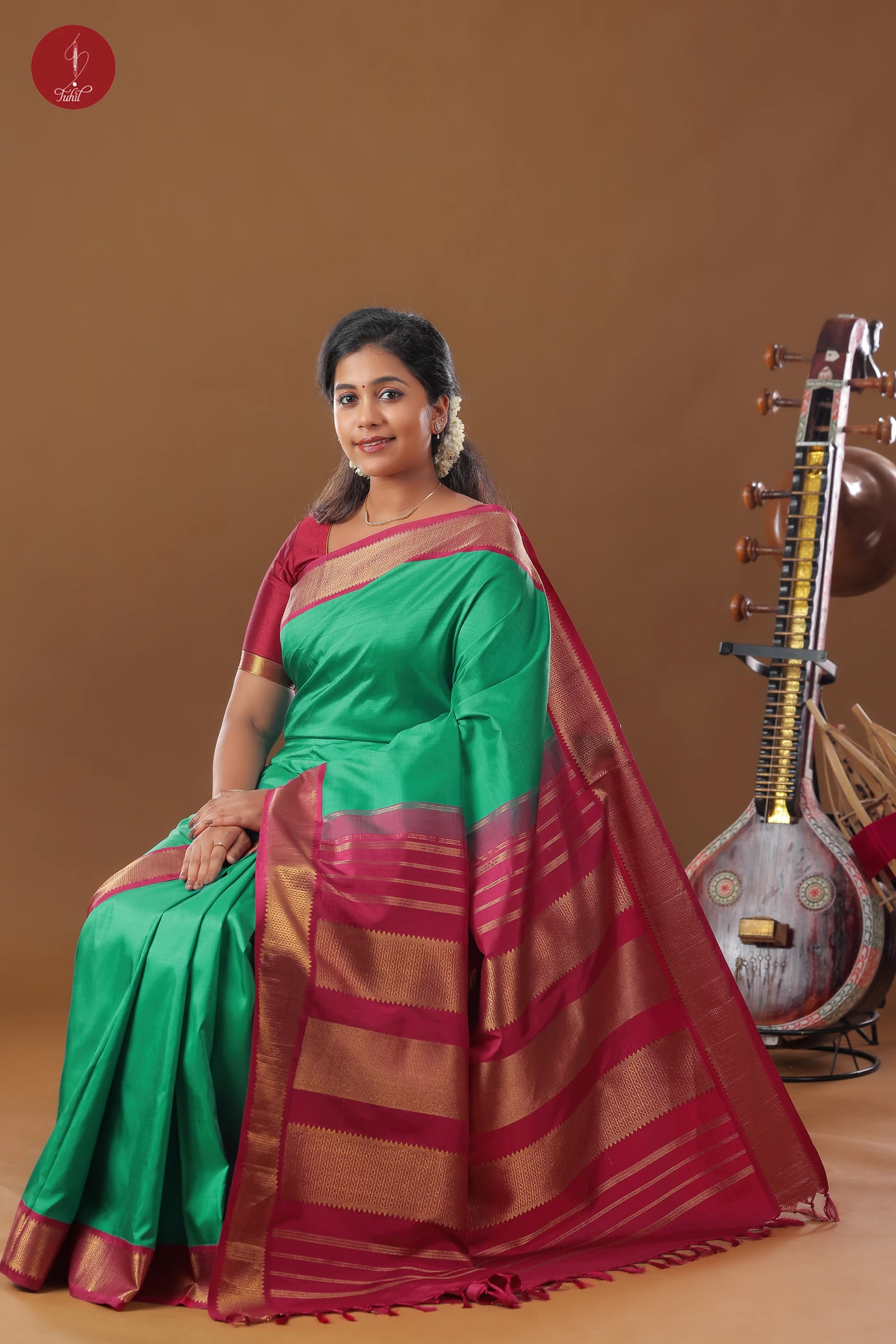 Handloom Kanchipuram Pure Silk Saree - Ramar Green with Arakku (SHS398)