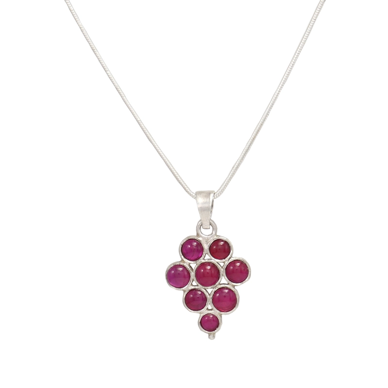 Sterling Silver Chain with Red Stone Pendent