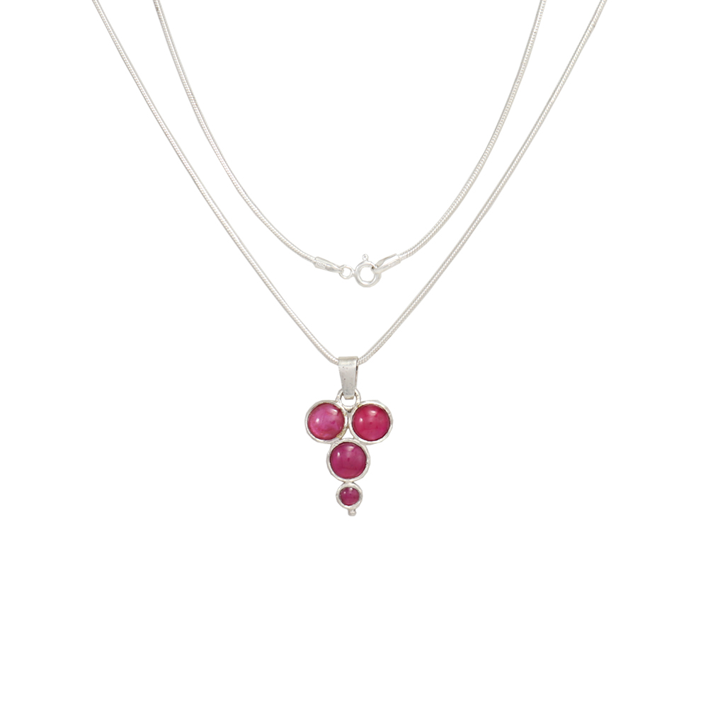 Sterling Silver Chain with Red Stone Pendent/Dollar