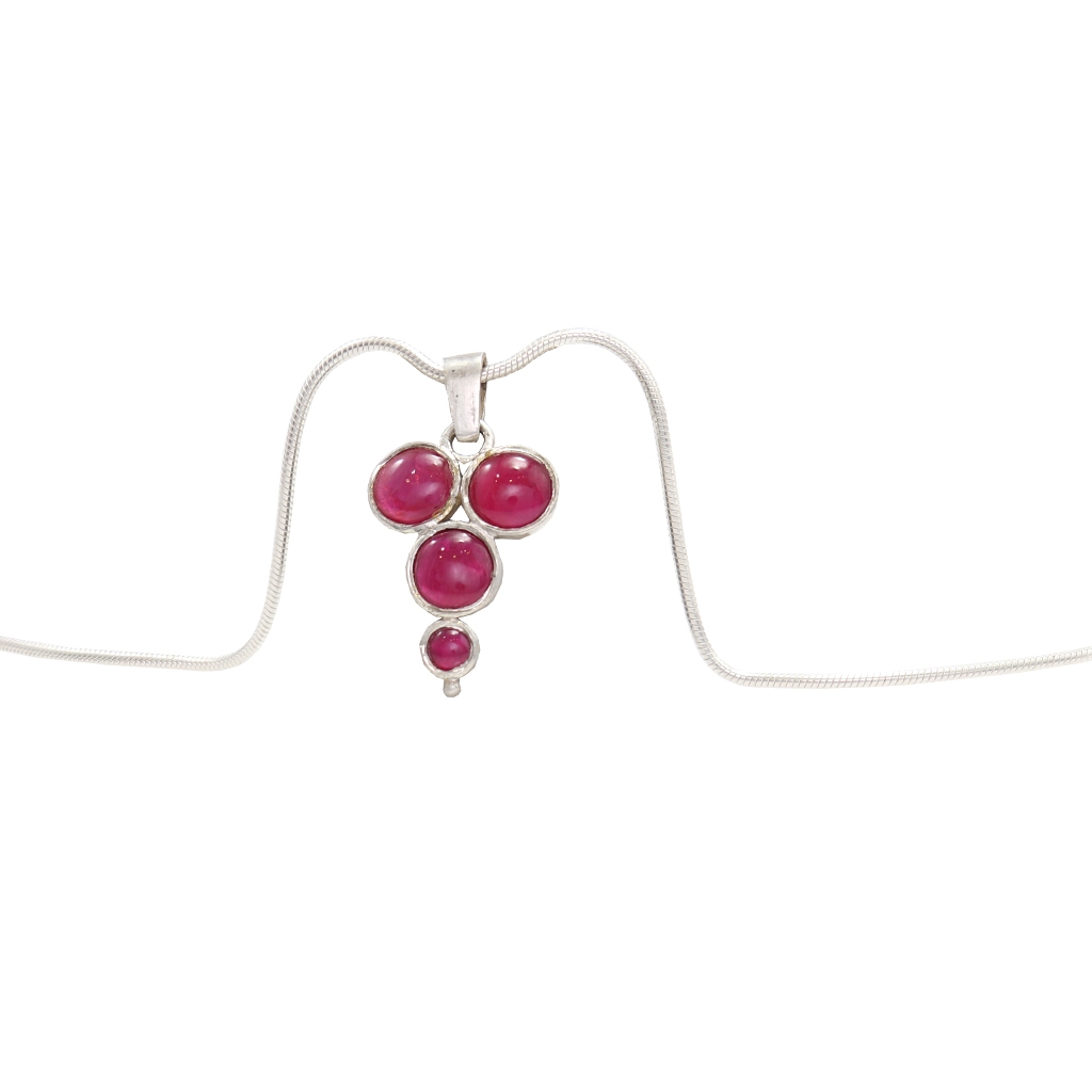 Sterling Silver Chain with Red Stone Pendent/Dollar