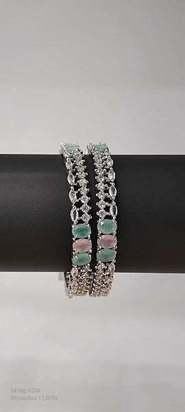 Pastel Pink and Green Stone AD Bangle