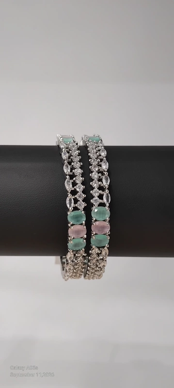 Pastel Pink and Green Stone AD Bangle