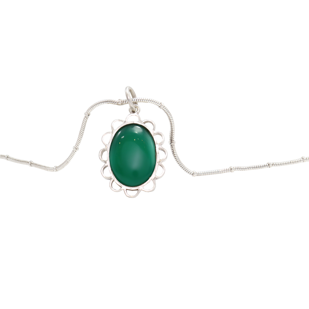 Sterling Silver Green Stone Pendant/Dollar