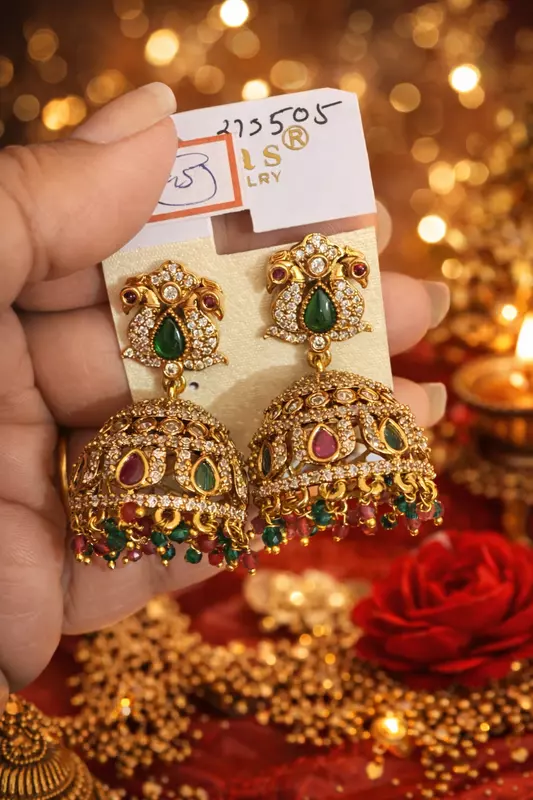 Peacock Shaped Multicolured Stone Mehandi Ear Ring
