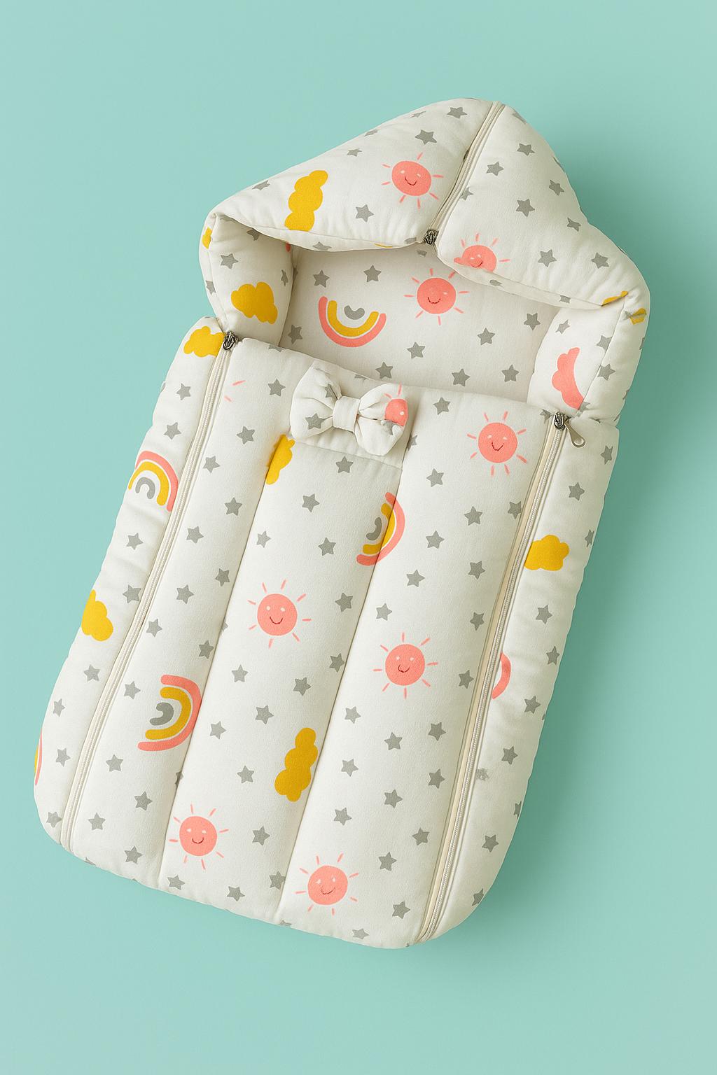 Premium Muslin Baby Carry Bed – Soft, Lightweight & Cozy - Sunset Peach