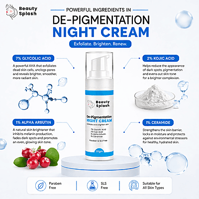 Overnight Glow: De-Pigmentation Night Cream with Glycolic Acid & Kojic Acid for Brightening & Dark Spot Correction
