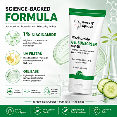 Glow & Shield: Niacinamide Gel Sunscreen SPF 45 for Oil-Free Protection & Skin Brightening | 50 Gms