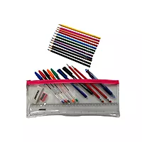 Stationery Filled Pink Zip 13x5"" Pencil Case with Colouring Pencils