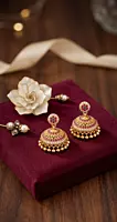 Ruby and Emarald Small Flowershaped Stud Golden Ear Ring