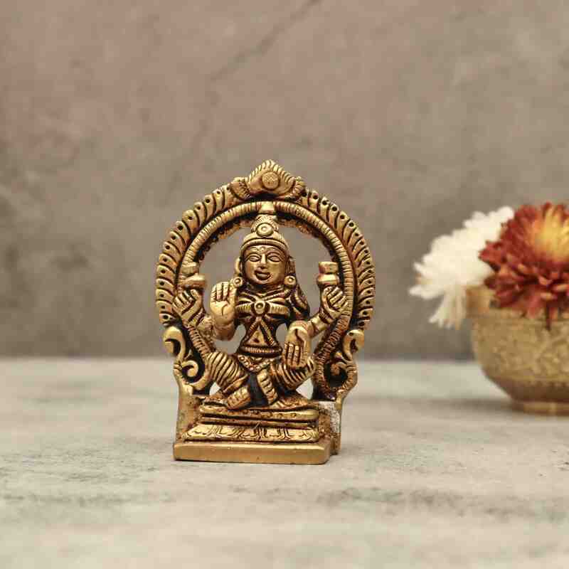 Brass Lakshmi Idol for Home Temple - 3.5 inch Height | Sacred Brass Idol of Goddess Lakshmi for Home Temple Worship