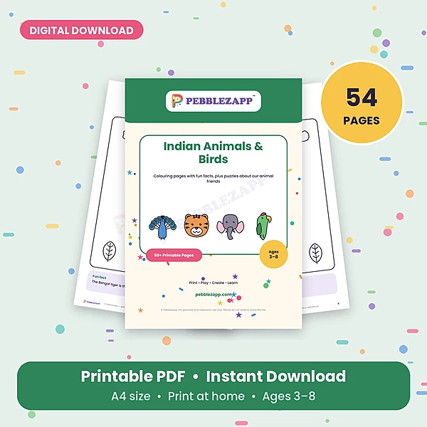 Indian Animals & Birds Colouring Book with Fun Facts โ 54 Pages