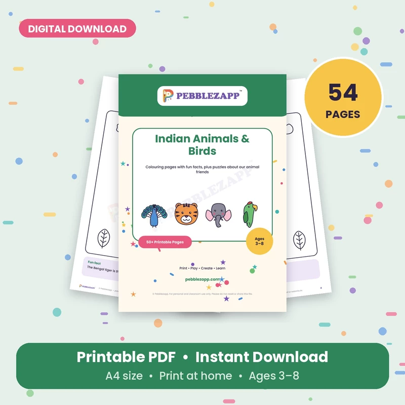 Indian Animals & Birds Colouring Book with Fun Facts – 54 Pages