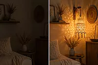 Natural Ivory Macrame Pendant Lamp Shade with Tassel Hem & Wooden Beads
