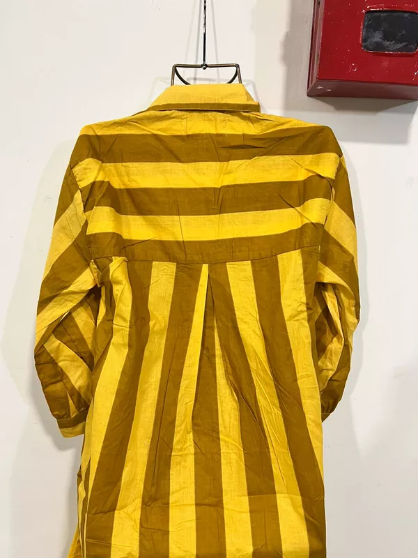 Meera's Flare collared dress - Mustard & Yellow Stripes