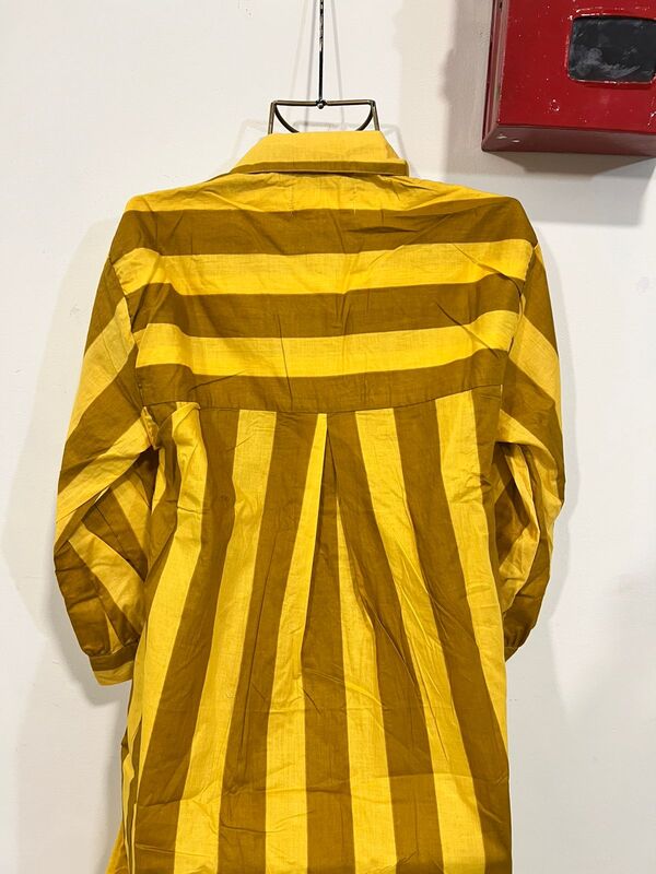 Meera's Flare collared dress - Mustard & Yellow Stripes