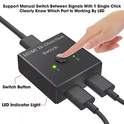 HDMI Switch 2 in 1 Out 4K 60hz HDMI Switcher 2 Port Bi-Directional Splitter