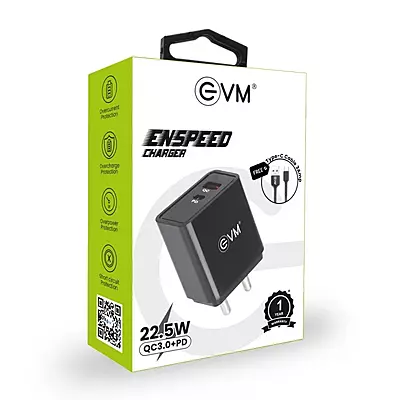 WALL CHARGER EVM QC+PD 22.5W WITH TYPE-C ENSPEED P-22 WALL CHARGER EVM QC+PD 22.5W WITH TYPE-C ENSPEED P-22