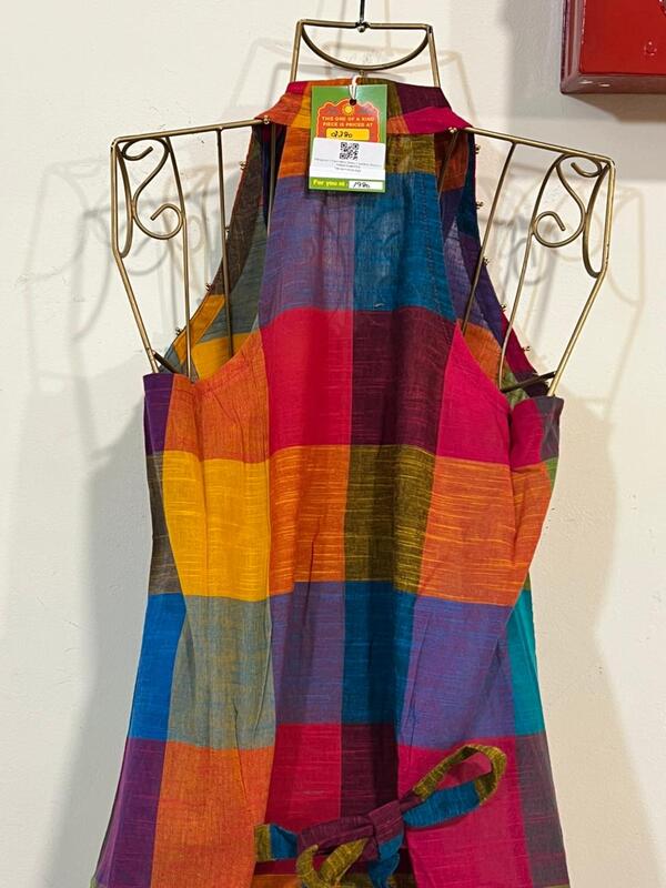 Mangaiyar's Racer-Back Dress in Madras Checks – Yellow Hues