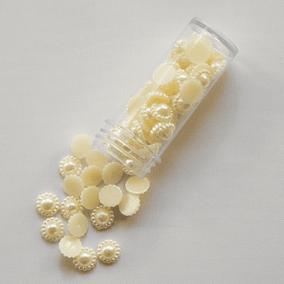 Ceramic Half Cut Beads with Design Cream 6mm