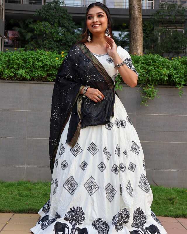 Black and white Digital Print Muslin Cotton Lehenga Choli D.37